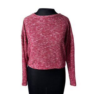 Forge Womens Red Ribbed Knit Long Sleeve Cropped Sweater Lightweight